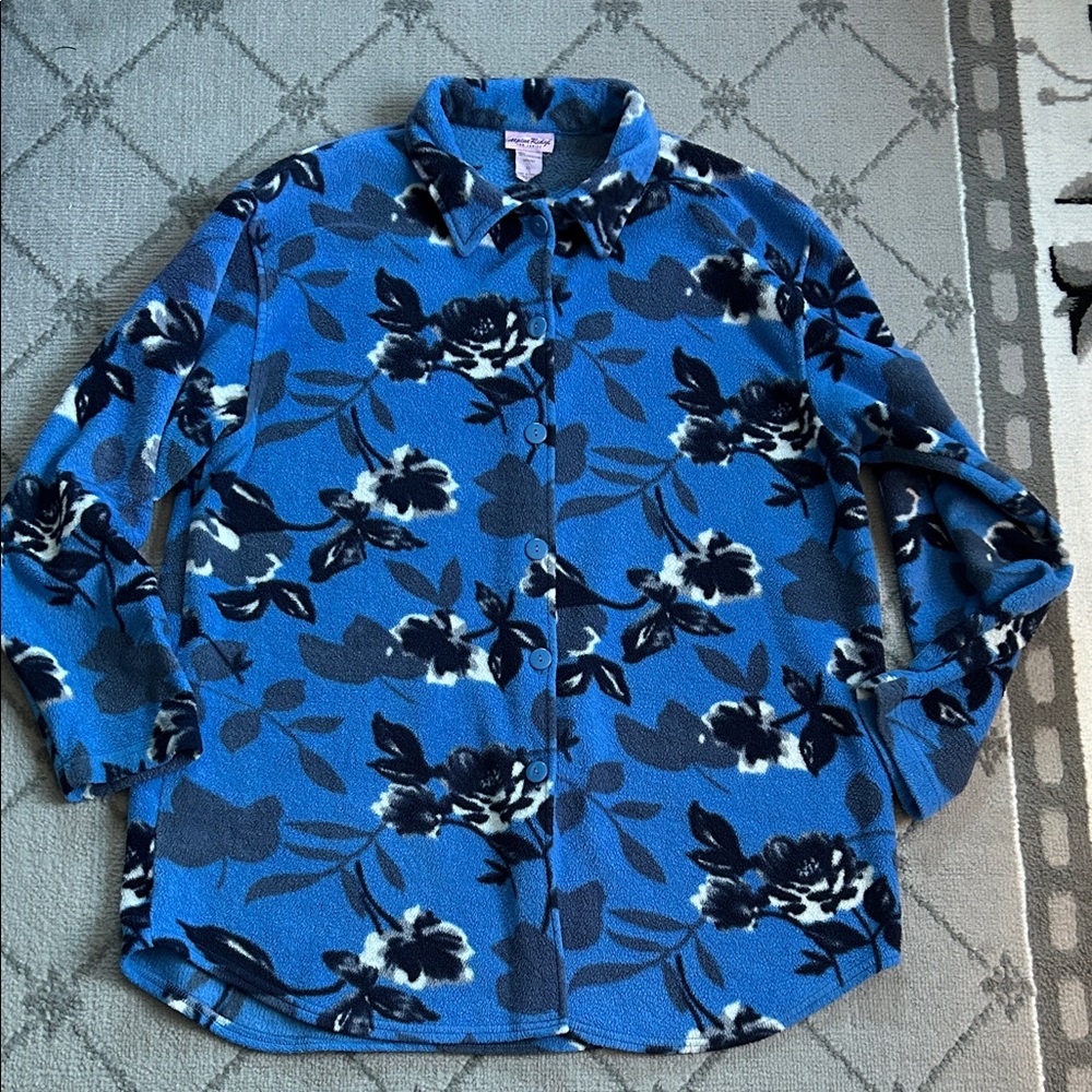 Alpine Ridge Floral Blue Button Up Fleece Jacket